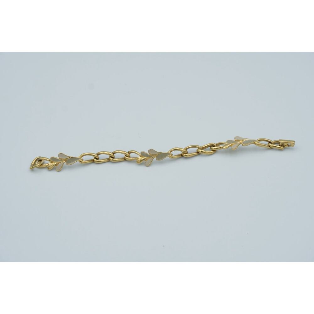 Vintage Trifari Bracelet White Enamel Leaves Goldtone Link Midcentury Modern
